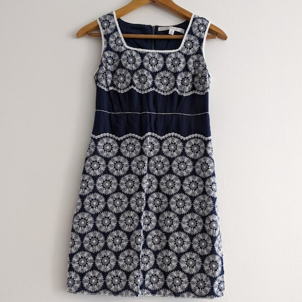 Max Studio Navy and White Embroidered Dress Size XS